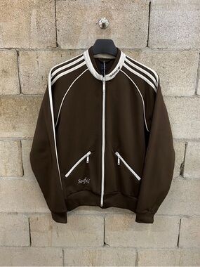 adidas Brown Track Jacket with White Trim and Stripes